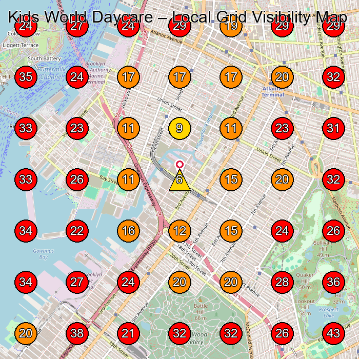Kids World Daycare GeoGrid visibility map for Day Care Center in Brooklyn